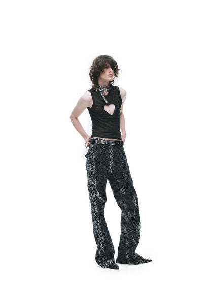 24ans Soft Stretch Slim Fit Round Neck Racerback Heart Print Black Womens Tank Tops