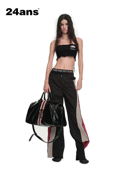 24ans Sporty Chic Dual Waist Contrast Trim Cargo Pants