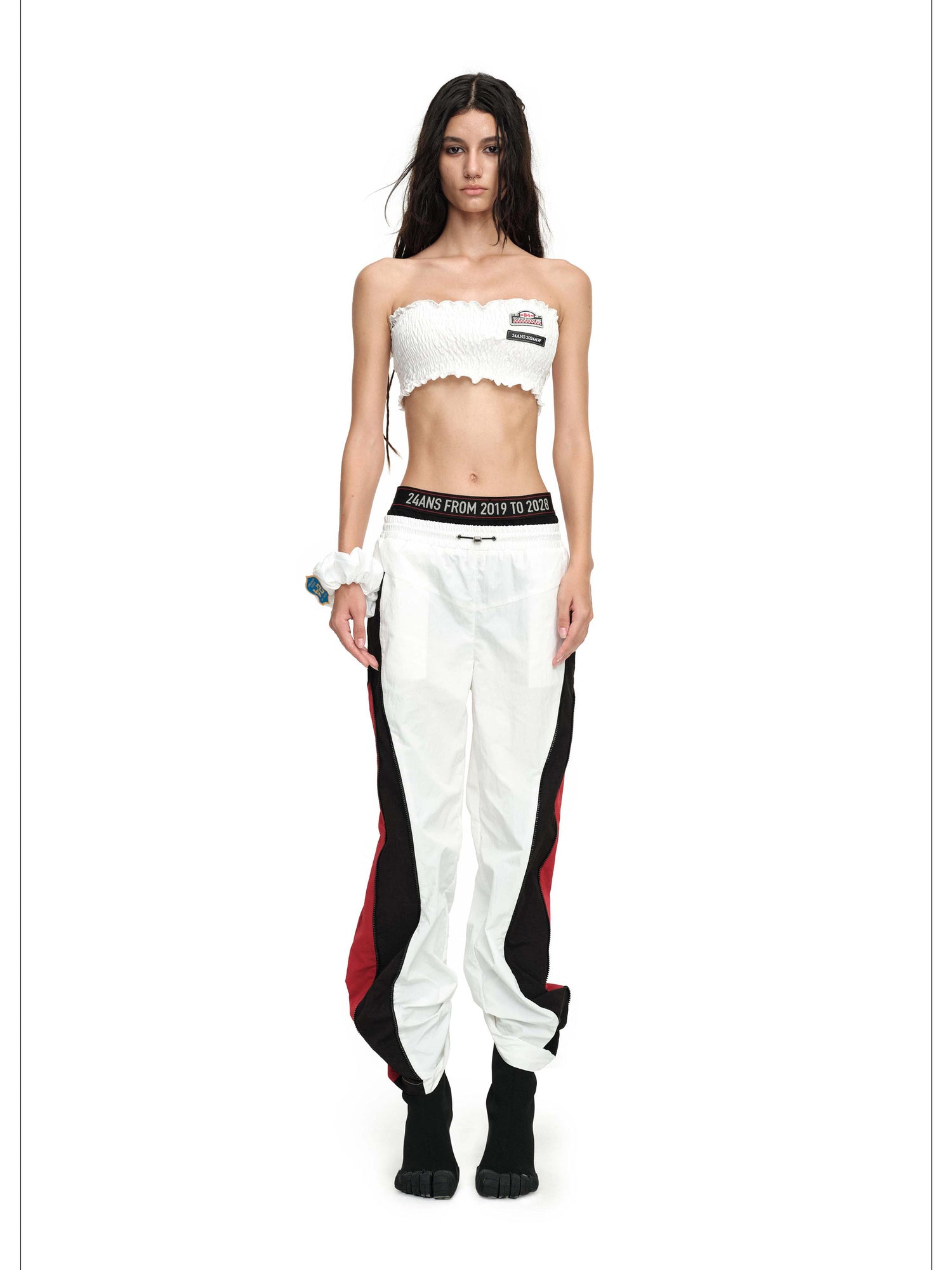 24ans Sporty Chic Dual Waist Contrast Trim Cargo Pants