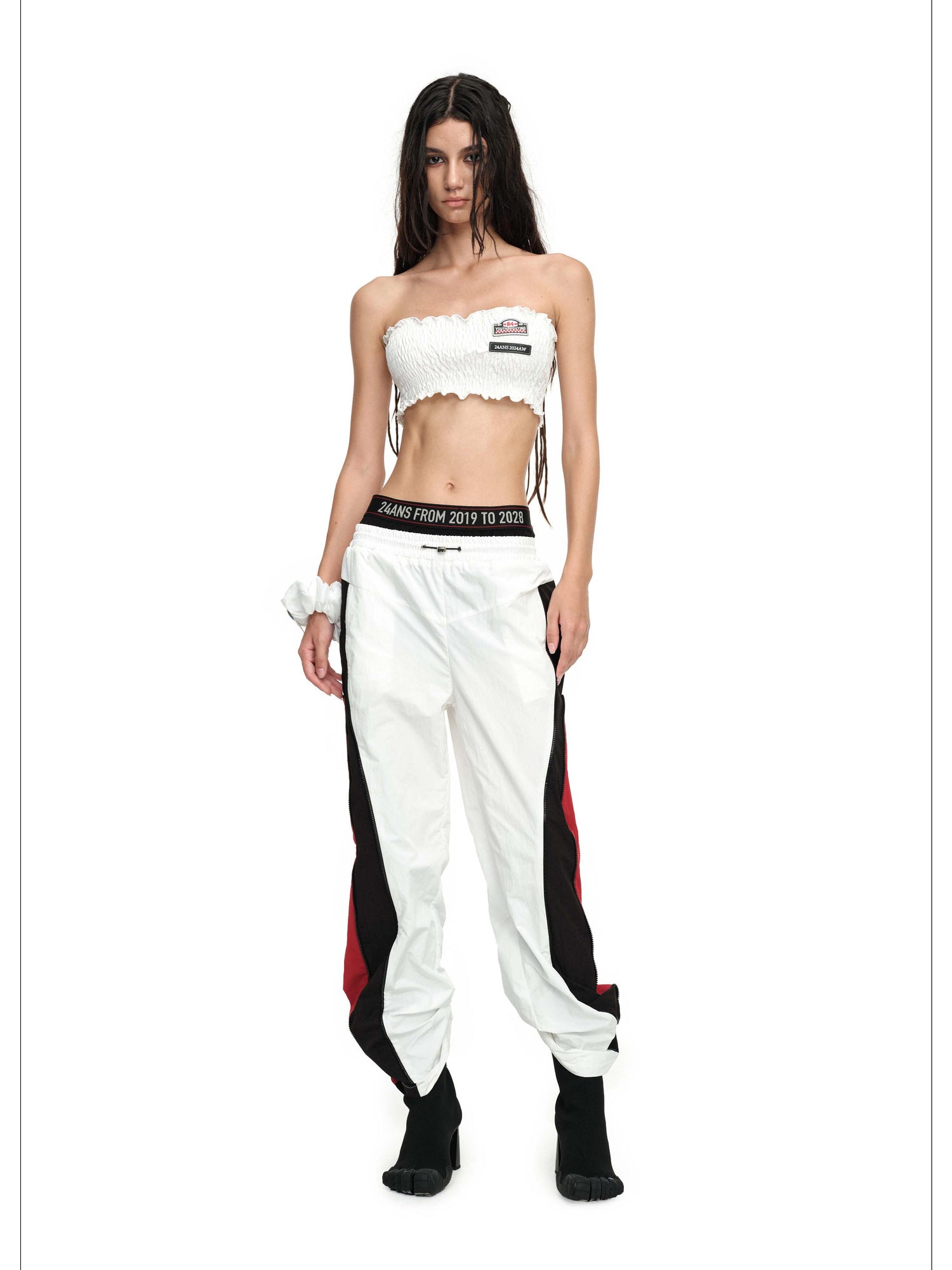 24ans Sporty Chic Dual Waist Contrast Trim Cargo Pants