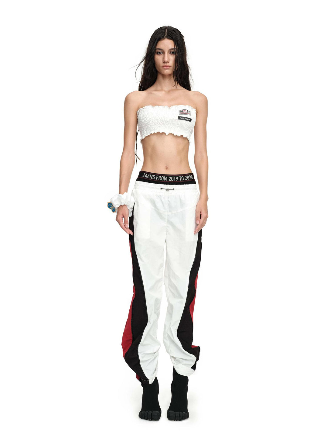 24ans Sporty Chic Dual Waist Contrast Trim Cargo Pants
