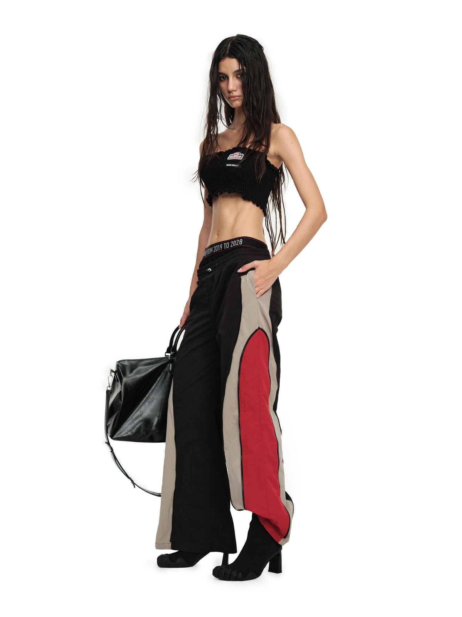 24ans Sporty Chic Dual Waist Contrast Trim Cargo Pants