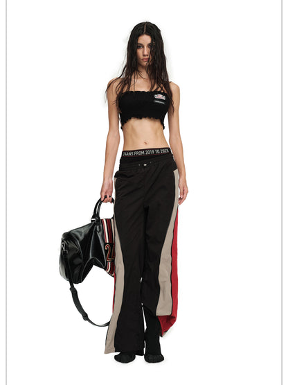 24ans Sporty Chic Dual Waist Contrast Trim Cargo Pants