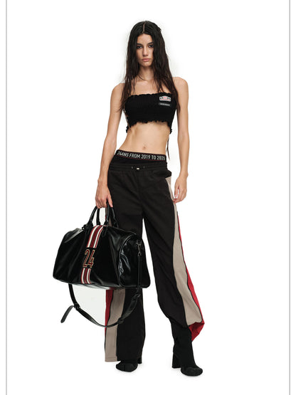 24ans Sporty Chic Dual Waist Contrast Trim Cargo Pants