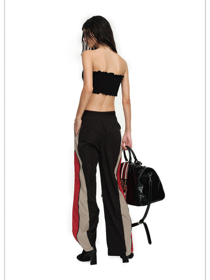 24ans Sporty Chic Dual Waist Contrast Trim Cargo Pants