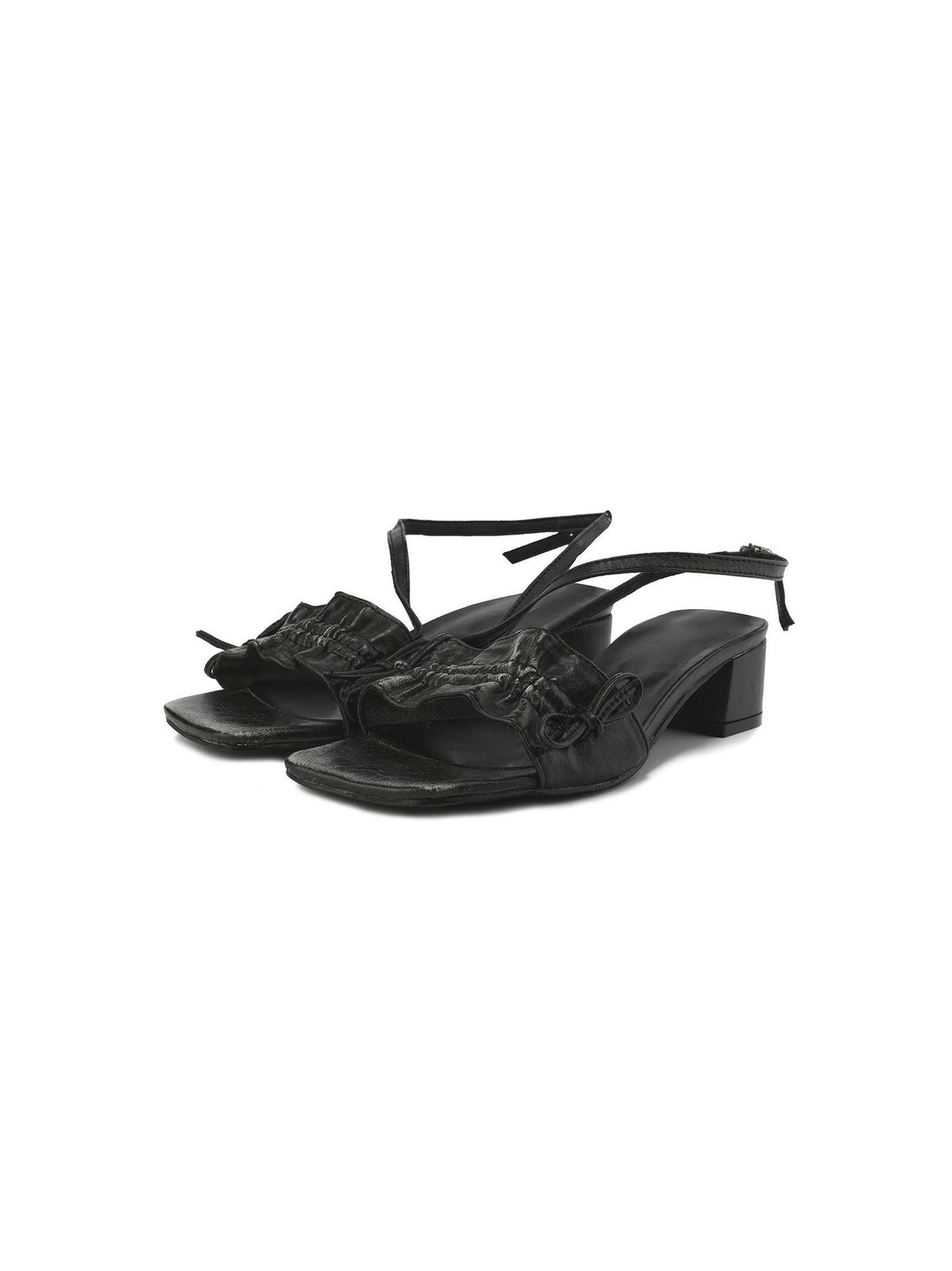 24ans Square Toe Ankle Strap Mid Heel Sandals