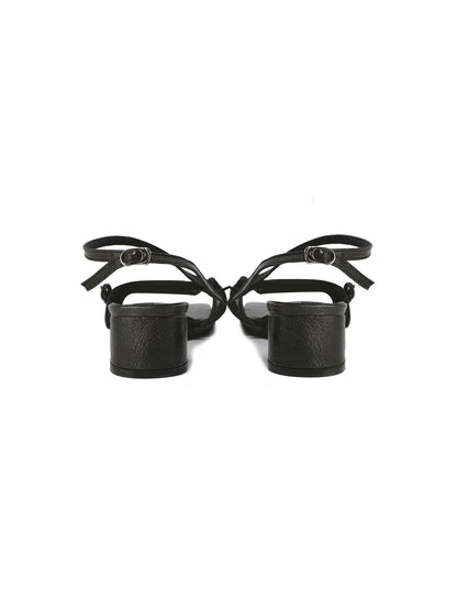 24ans Square Toe Ankle Strap Mid Heel Sandals