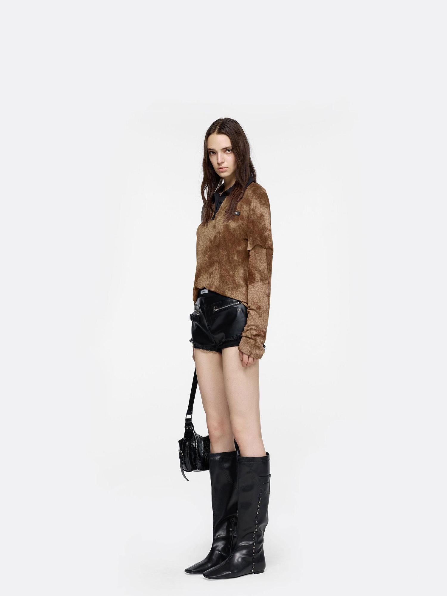 24ans Square Toe Flat Ankle Boots With Studs And Pocket Design