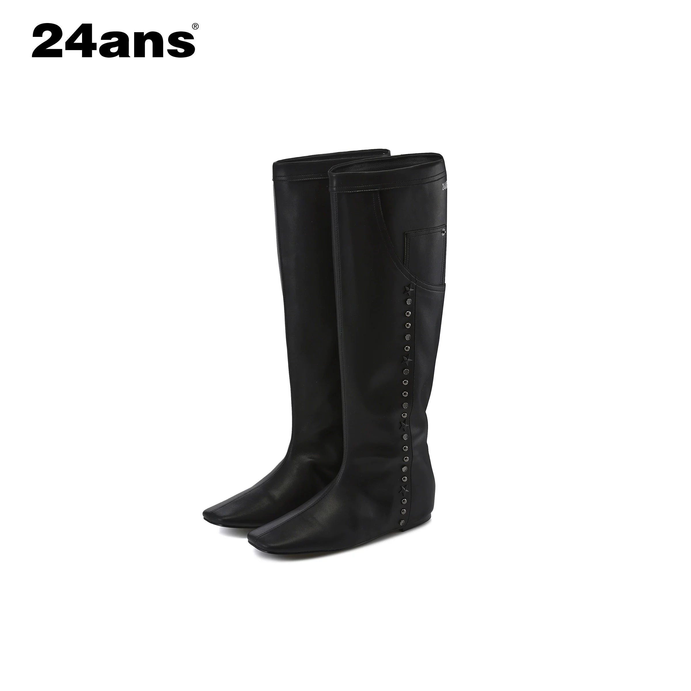 24ans_Square_Toe_Flat_Ankle_Boots_With_Studs_And_Pocket_Design_MISSTT