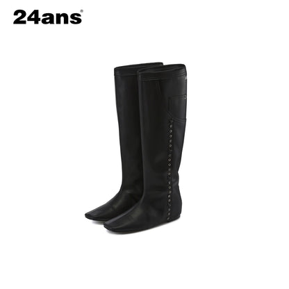 24ans_Square_Toe_Flat_Ankle_Boots_With_Studs_And_Pocket_Design_MISSTT