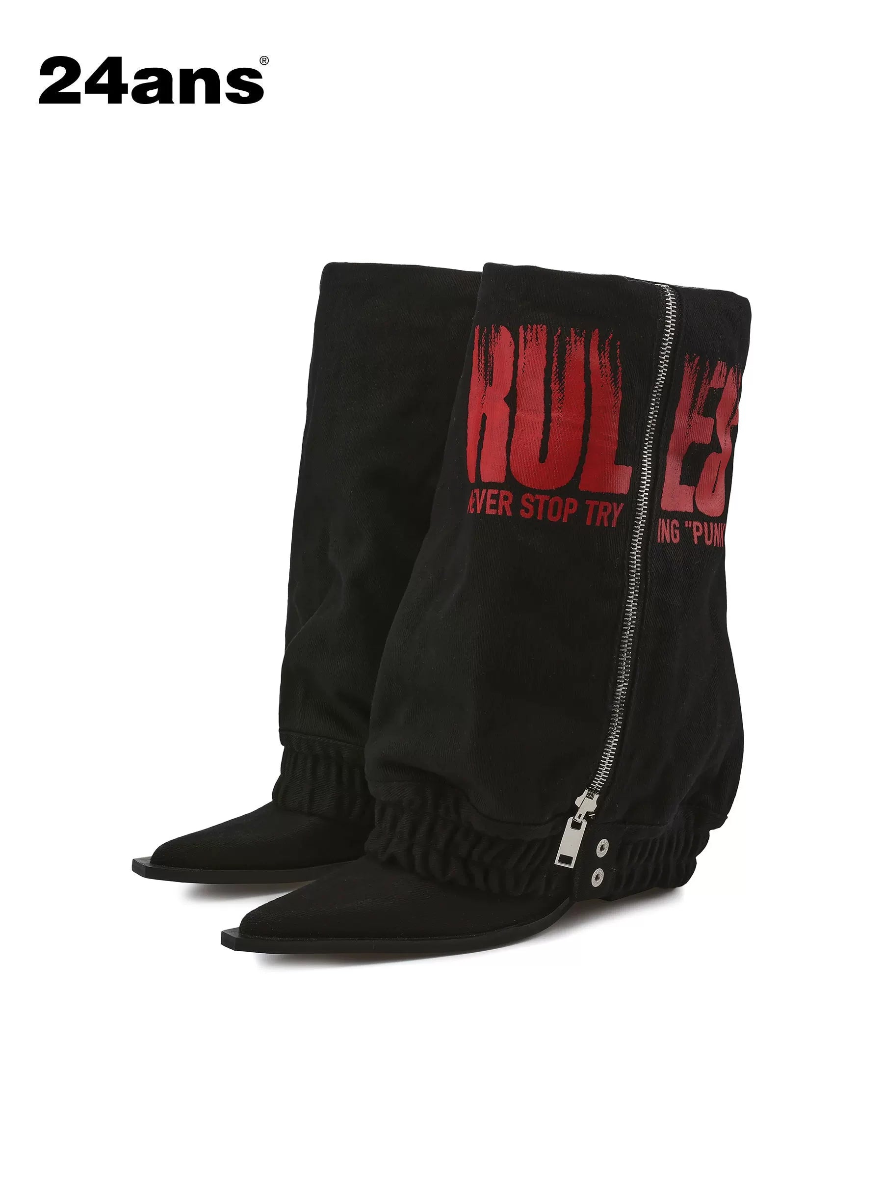 24ans Stackable Print Cowboy Boots In Black White-2