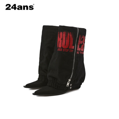 24ans_Stackable_Print_Cowboy_Boots_In_Black_White_MISSTT