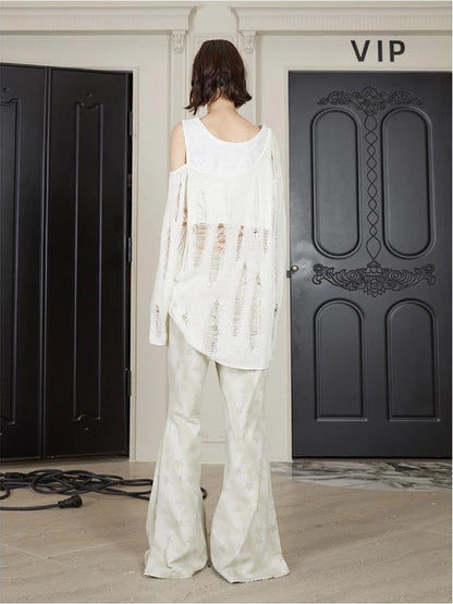 Stars Print Flared Trousers Loose High Waist Cotton Wide Leg Pants