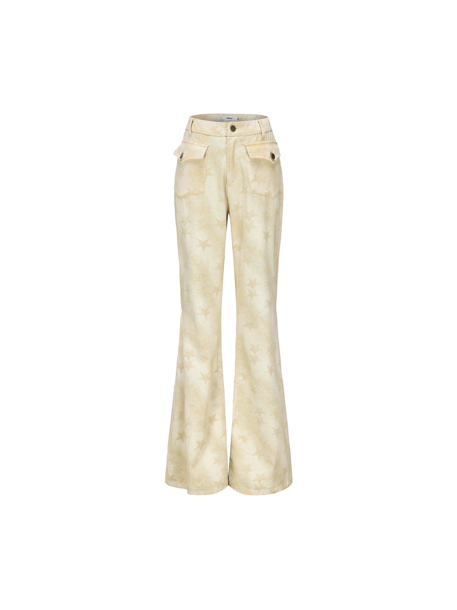 Stars Print Flared Trousers Loose High Waist Cotton Wide Leg Pants