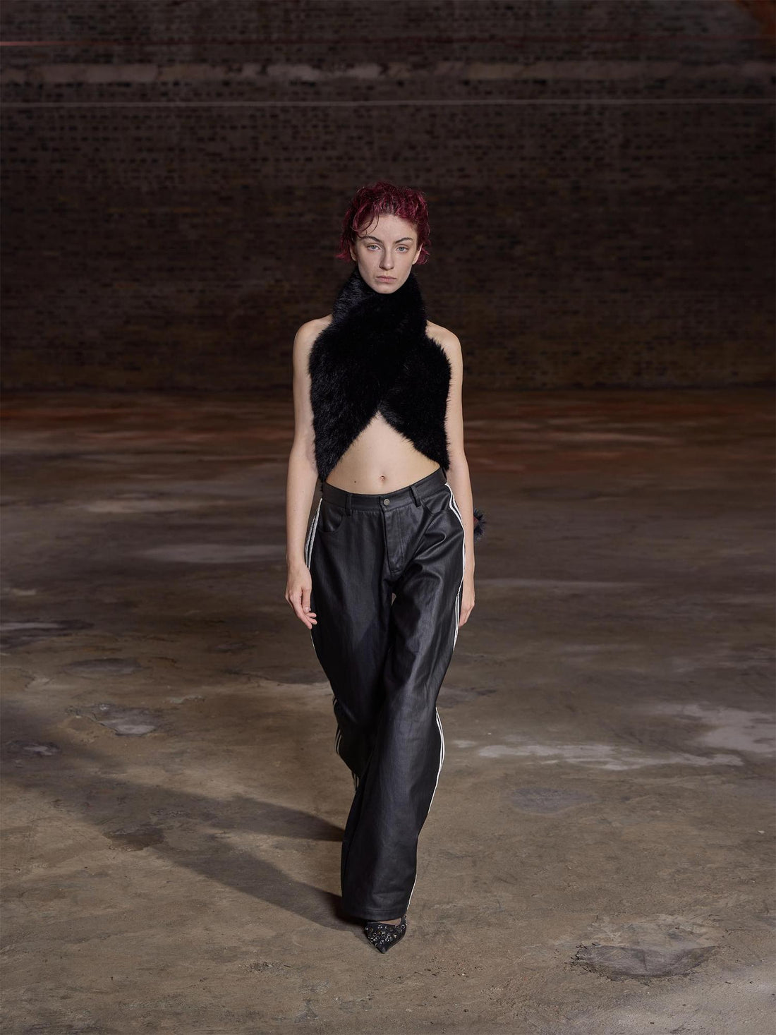24ans Straight Leg Cotton Blend Leather Look Sport Stripe Pants