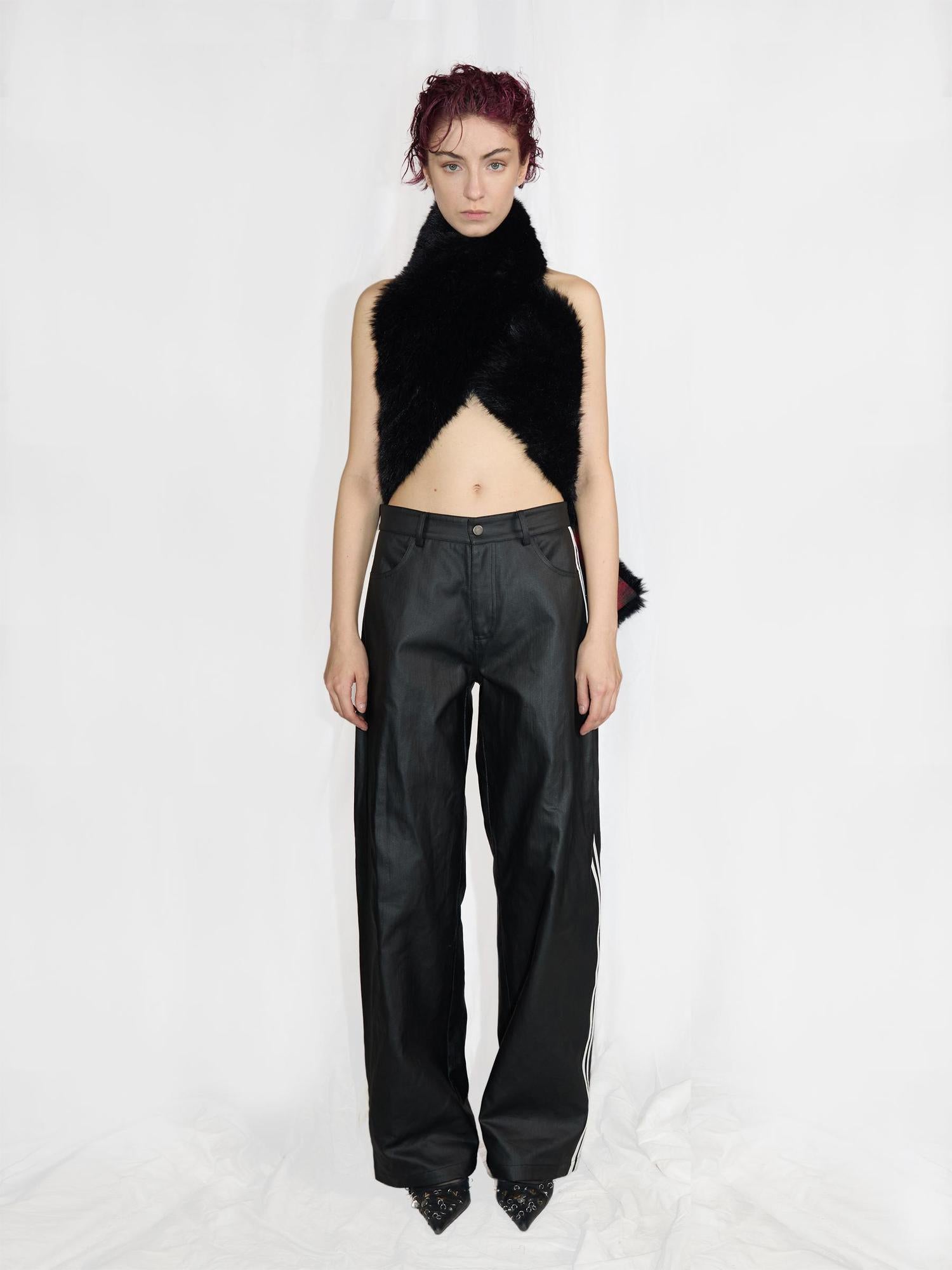 24ans Straight Leg Cotton Blend Leather Look Sport Stripe Pants