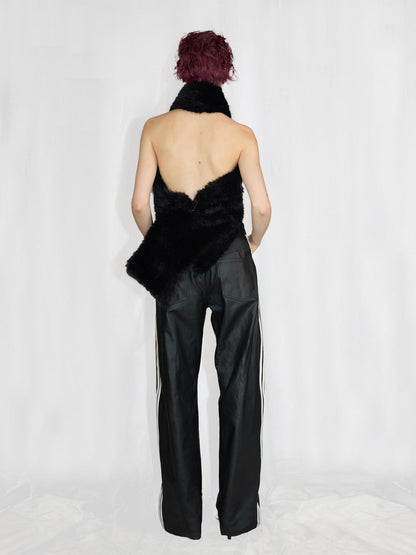 24ans Straight Leg Cotton Blend Leather Look Sport Stripe Pants