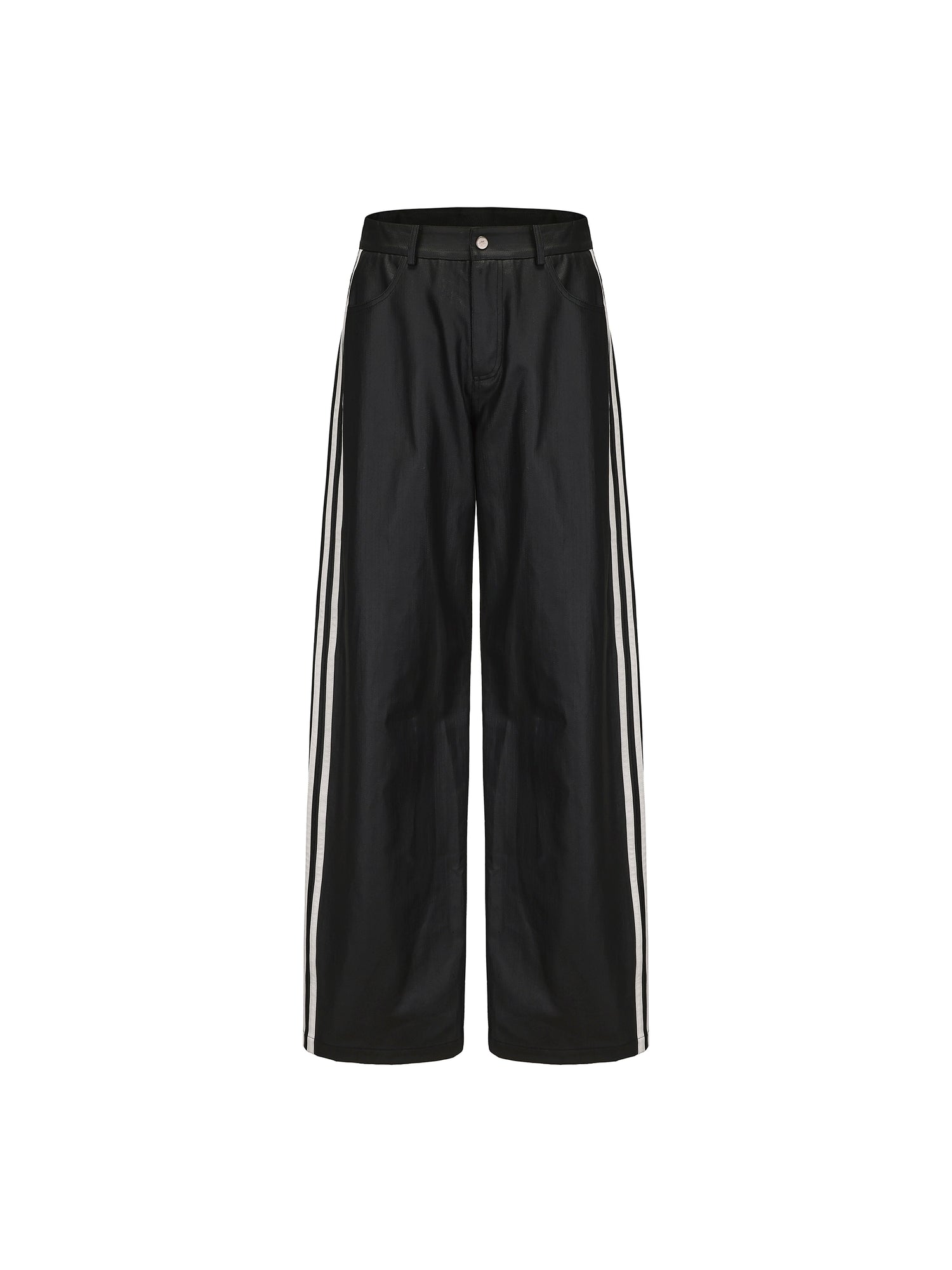 24ans Straight Leg Cotton Blend Leather Look Sport Stripe Pants MISSTT