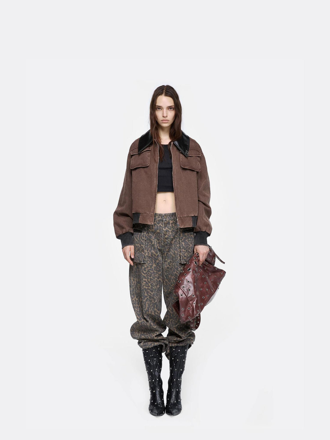 24ans Straight Leg Pants With Leopard Print And Washed Effect