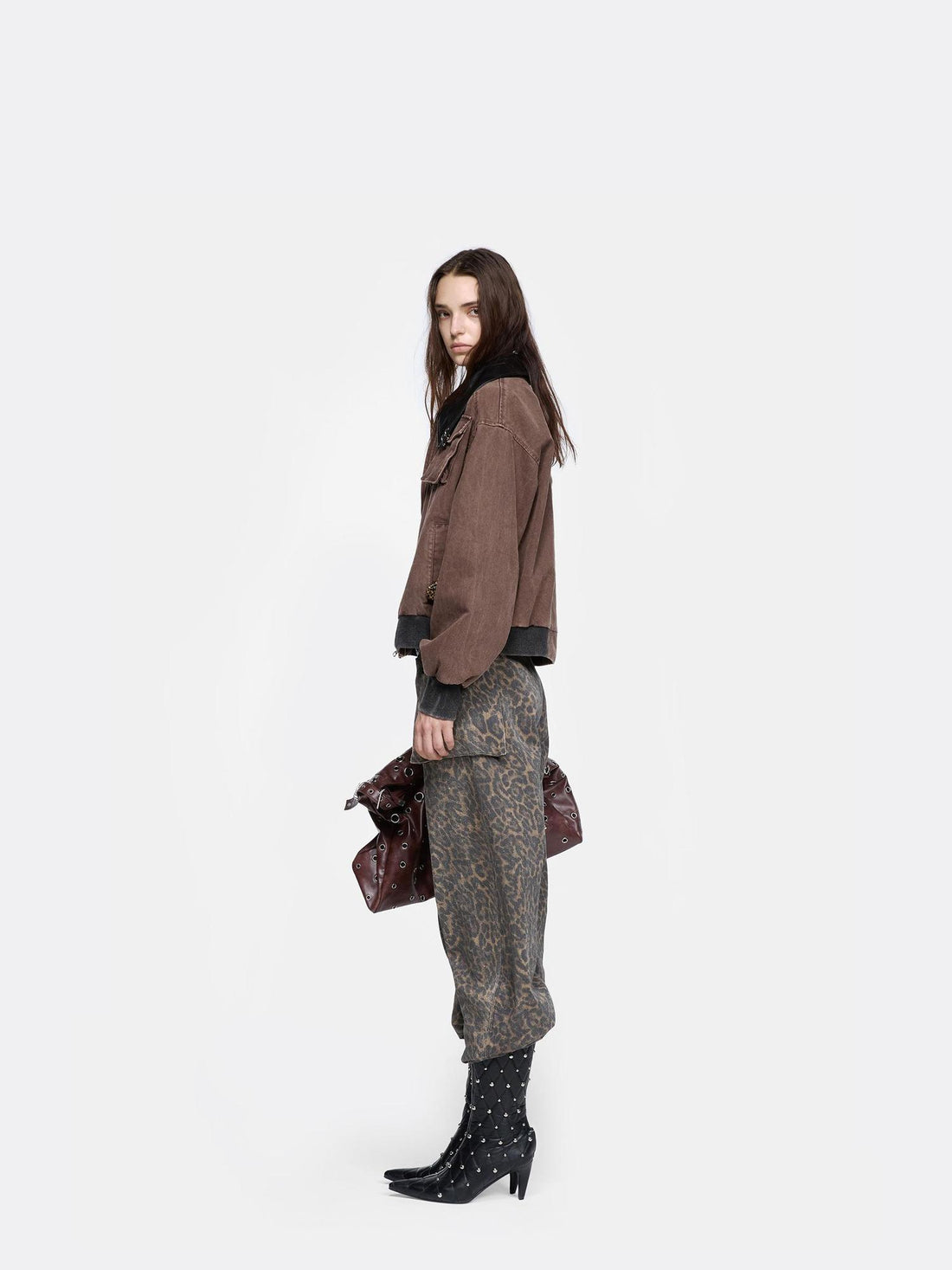 24ans Straight Leg Pants With Leopard Print And Washed Effect