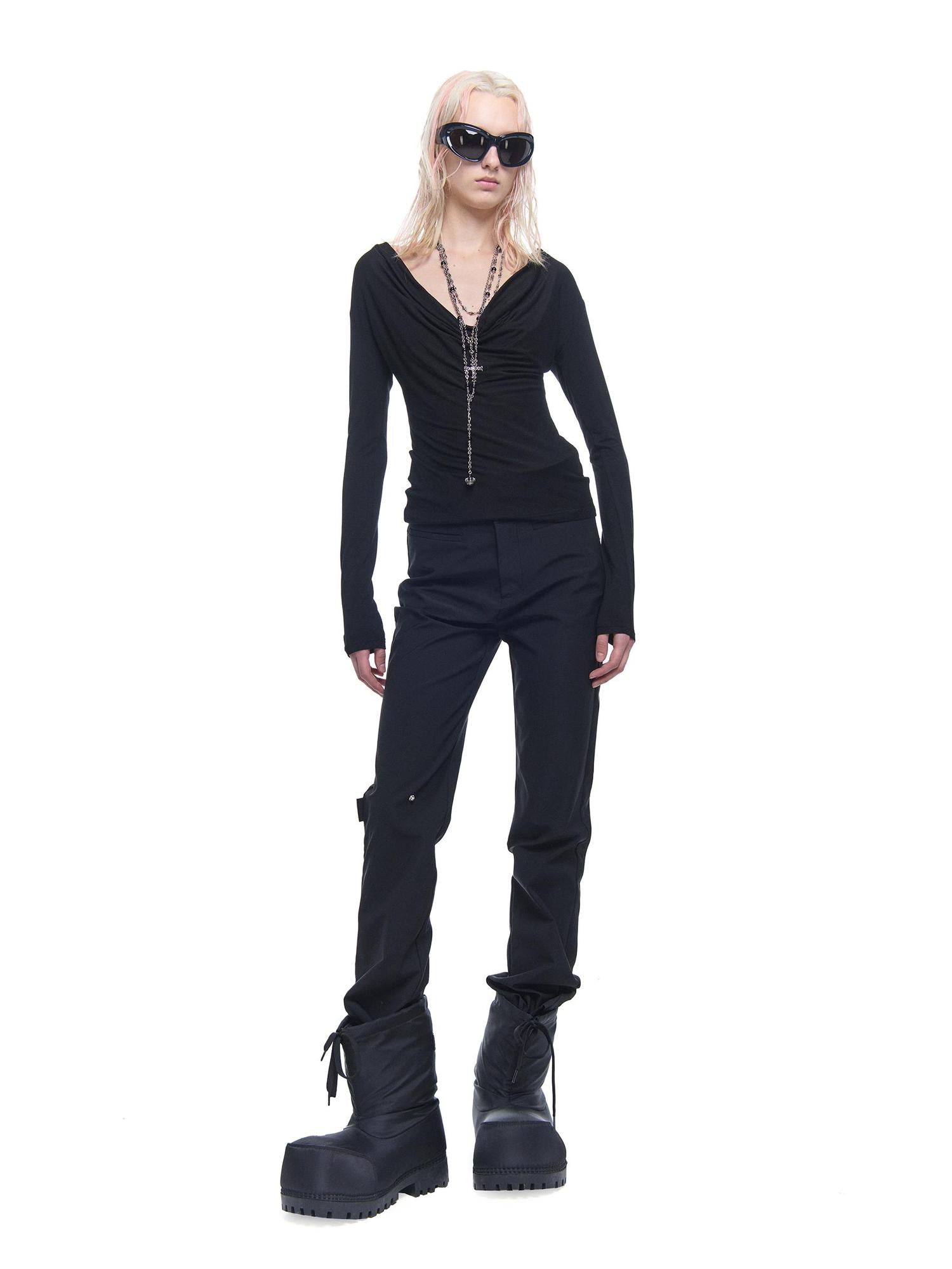 24ans Straight Leg Trousers With Detachable Bow And Belt
