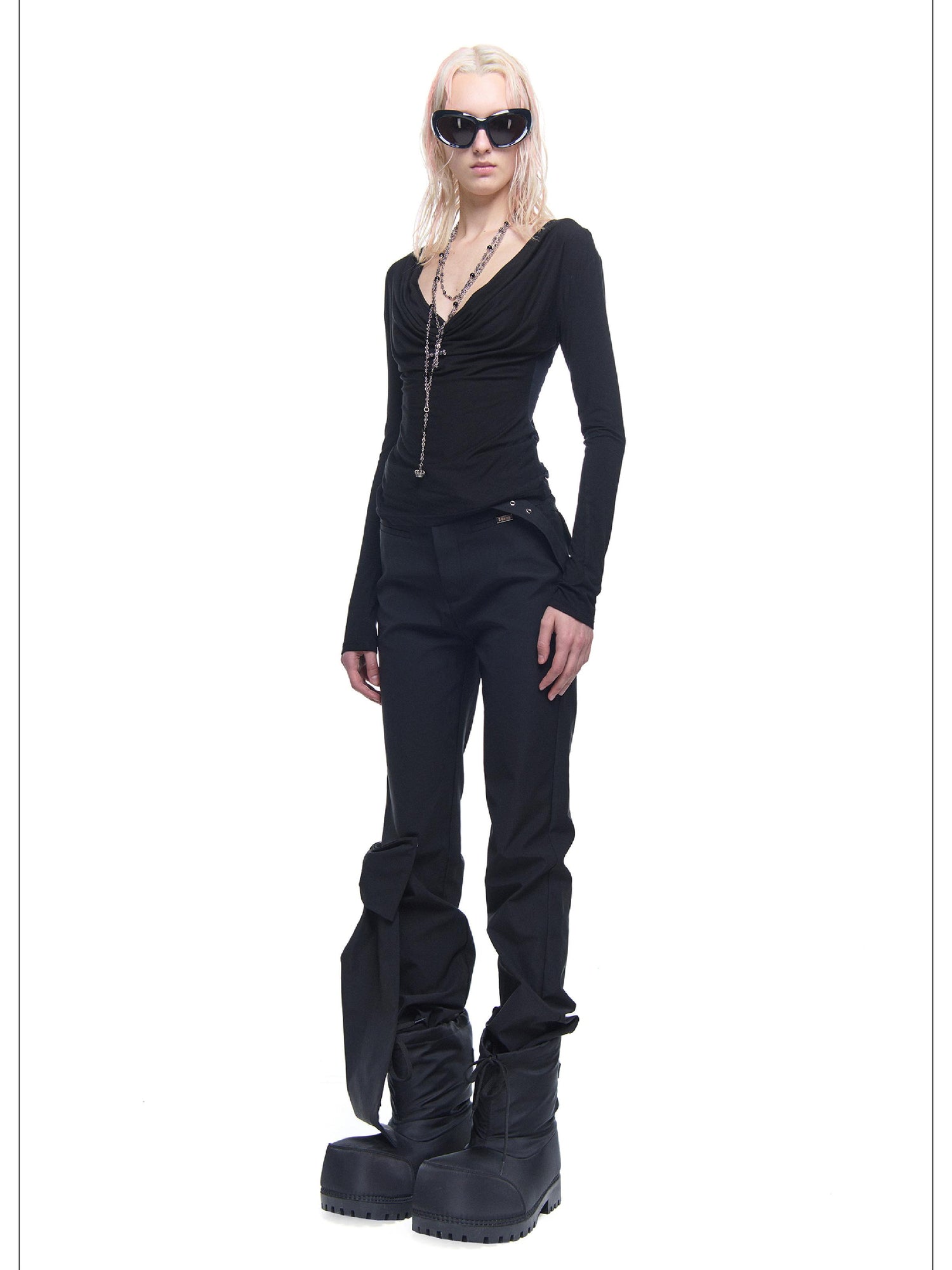 24ans Straight Leg Trousers With Detachable Bow And Belt