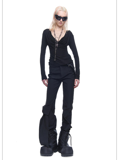 24ans Straight Leg Trousers With Detachable Bow And Belt
