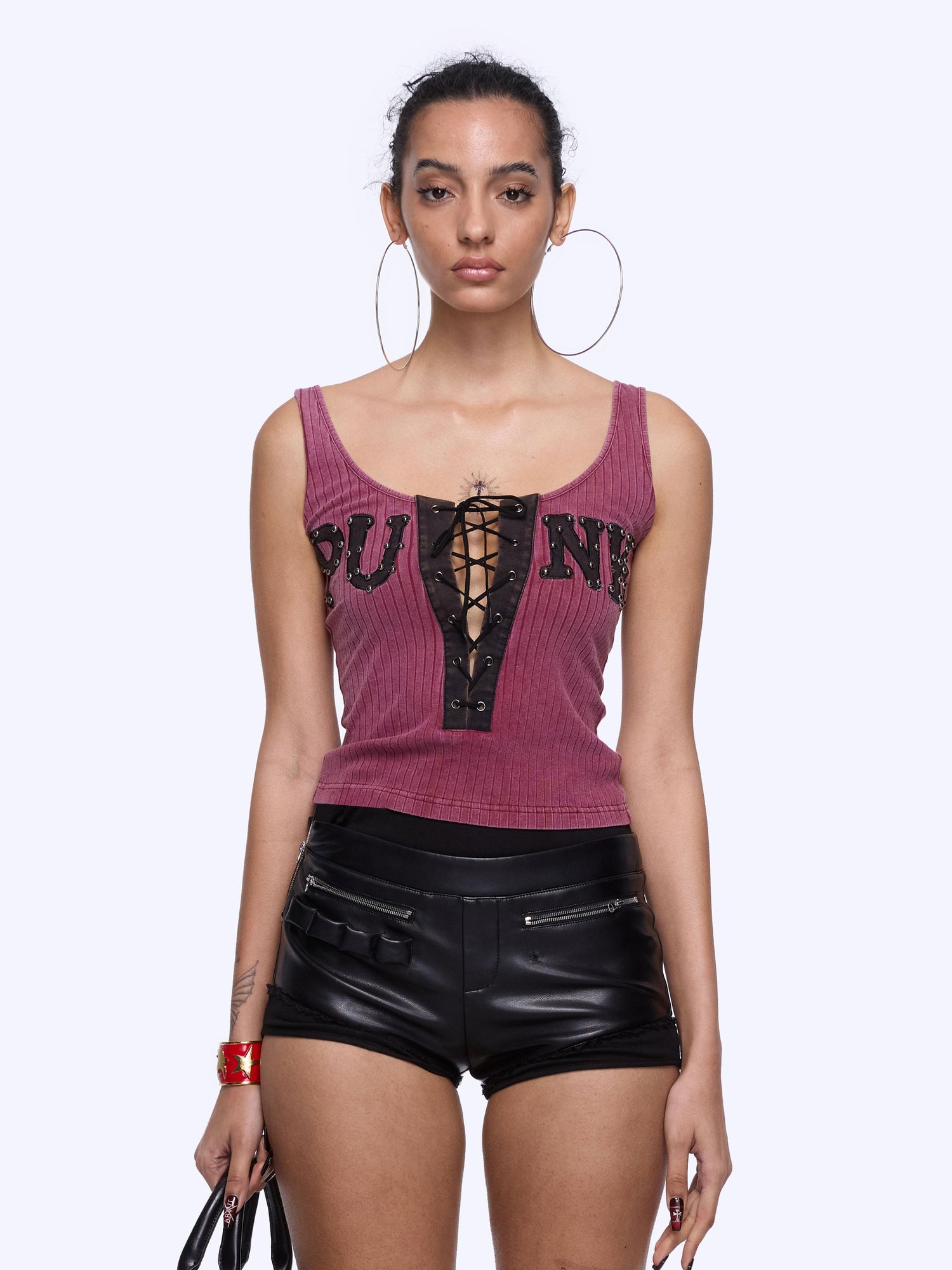 24ans Strap Rivet Washed Stripe Applique Vest