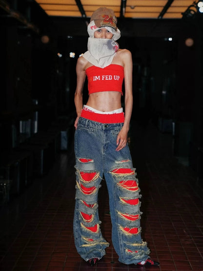 24ans Strapless Top With Punk Slogan Bikini