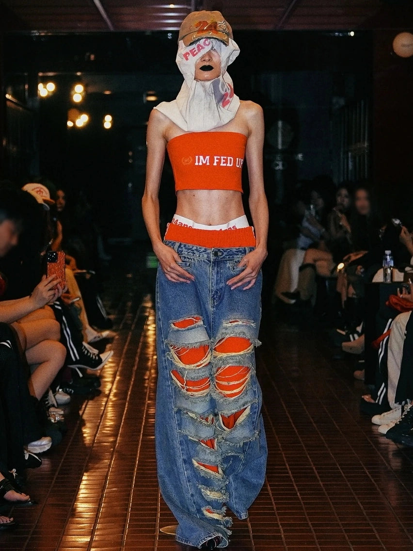 24ans Strapless Top With Punk Slogan Bikini