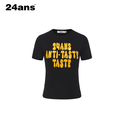 24ans Stretch Cotton Slim Fit Cropped Crew Neck Letter Print Short Sleeve T-Shirts