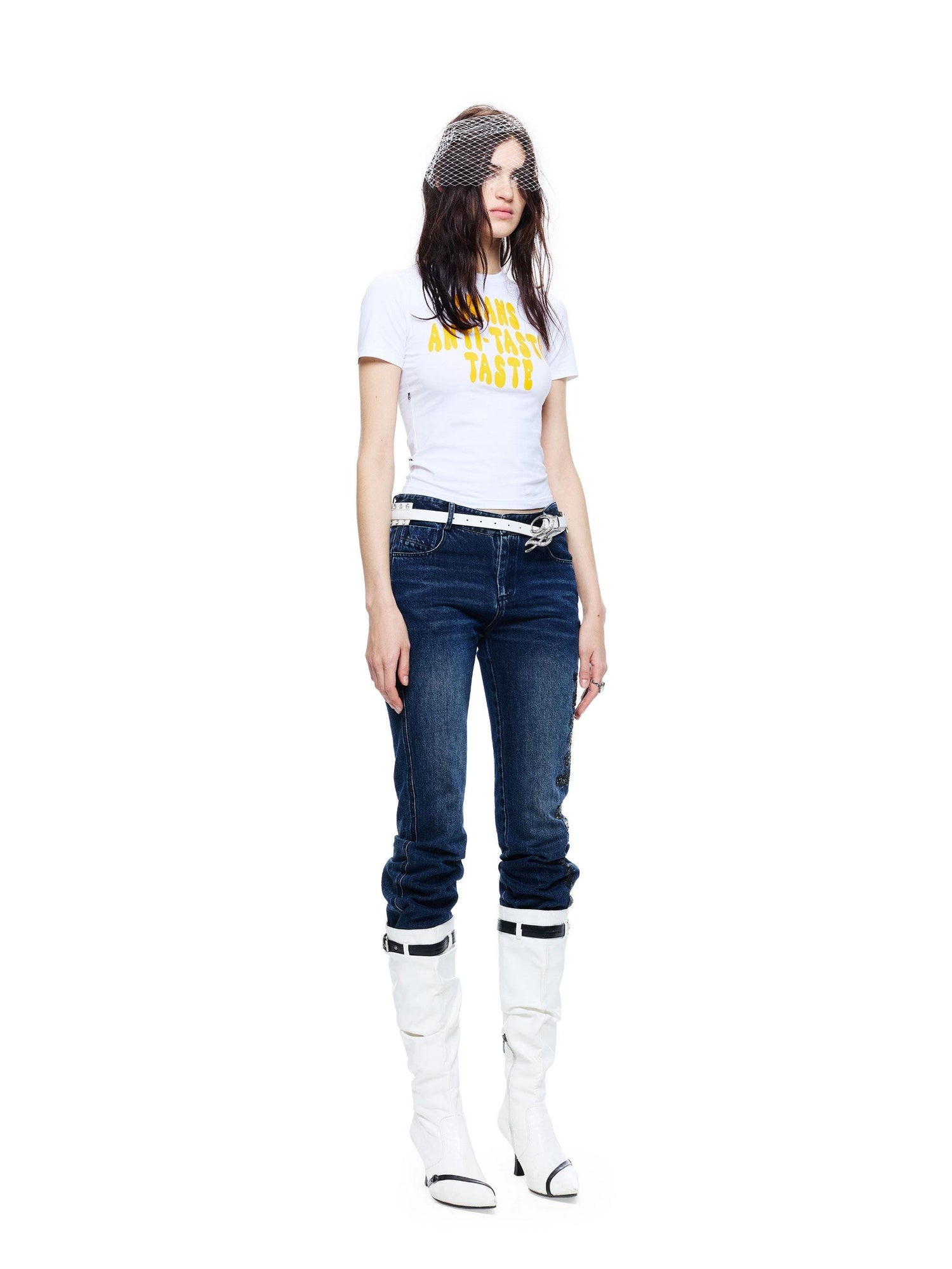 24ans Stretch Cotton Slim Fit Cropped Crew Neck Letter Print Short Sleeve T-Shirts