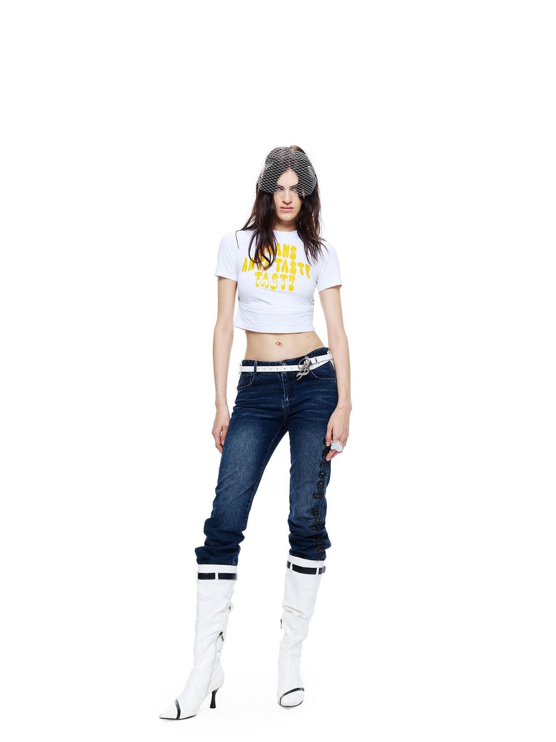 24ans Stretch Cotton Slim Fit Cropped Crew Neck Letter Print Short Sleeve T-Shirts
