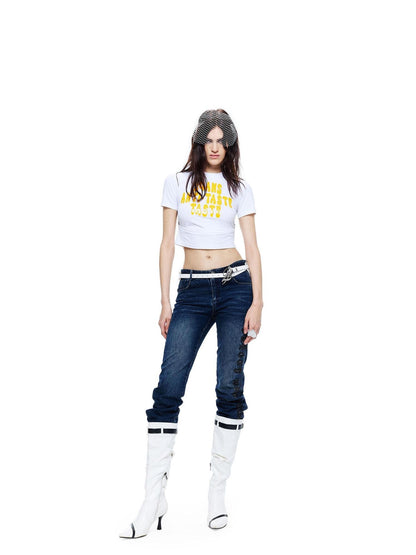 24ans Stretch Cotton Slim Fit Cropped Crew Neck Letter Print Short Sleeve T-Shirts