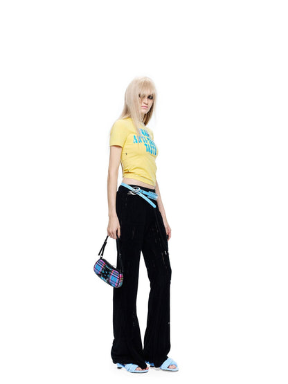 24ans Stretch Cotton Slim Fit Cropped Crew Neck Letter Print Short Sleeve T-Shirts