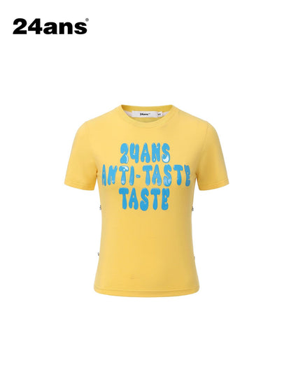 24ans Stretch Cotton Slim Fit Cropped Crew Neck Letter Print Short Sleeve T-Shirts