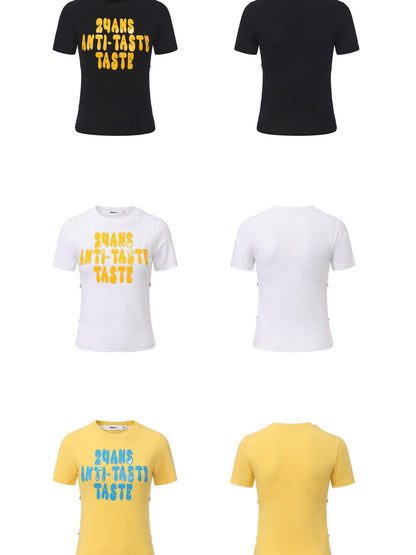 24ans Stretch Cotton Slim Fit Cropped Crew Neck Letter Print Short Sleeve T-Shirts