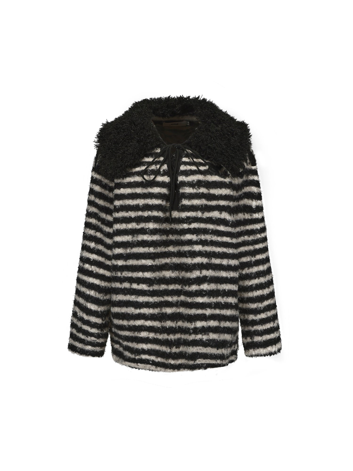24ans Striped Detachable Shearling Collar Knit Sweater MISSTT