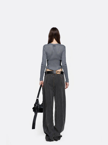 24ans Structural Seam Denim Trousers Jeans