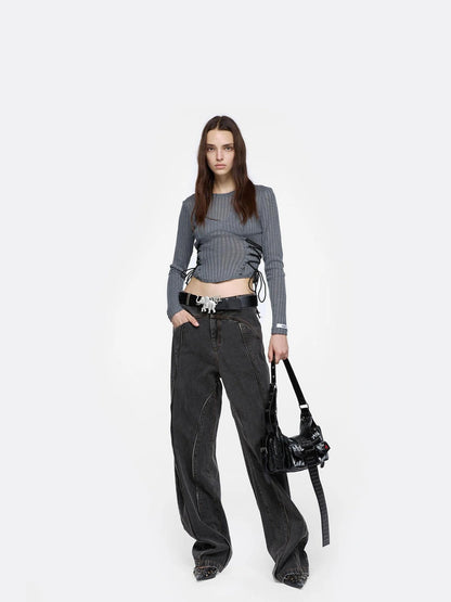 24ans Structural Seam Denim Trousers Jeans