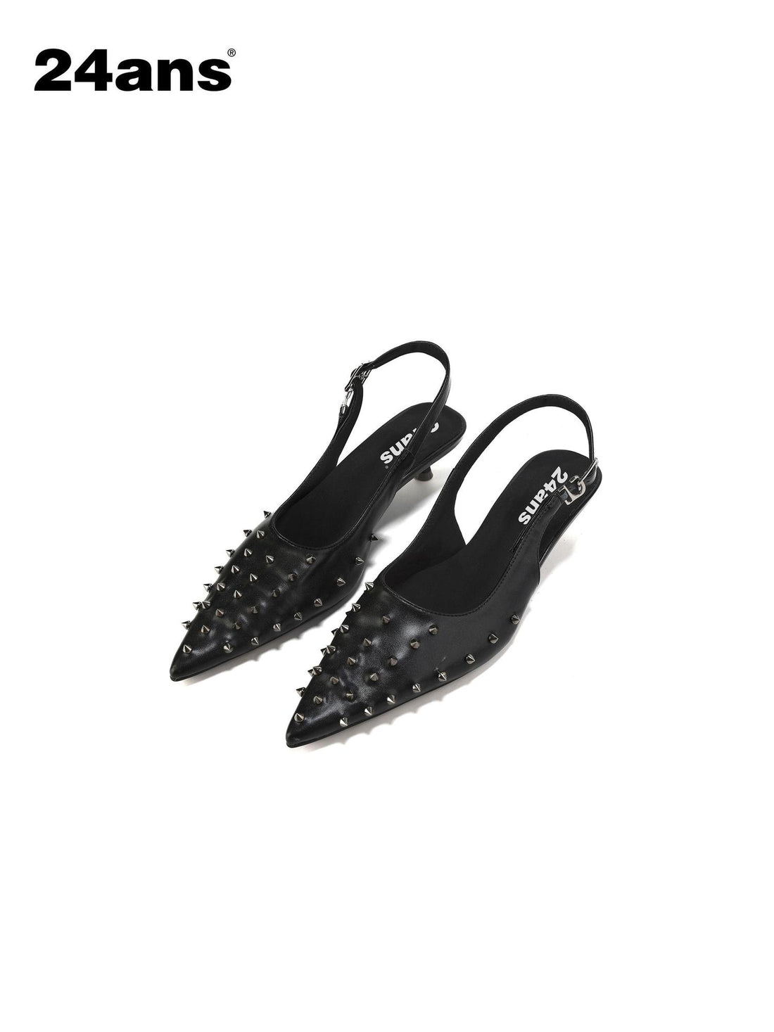 24ans Studded Pointed Toe Stiletto Low Cut Single Strap Women Pu Lined Pumps