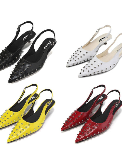 24ans Studded Pointed Toe Stiletto Low Cut Single Strap Women Pu Lined Pumps