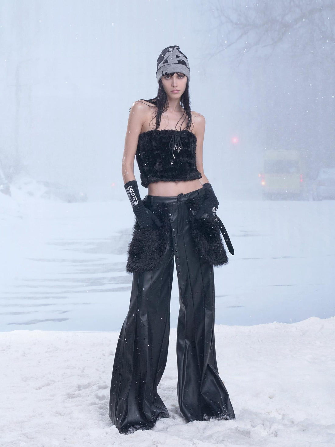 24ans Suede Flared Trousers With Multi Pleat Detailing