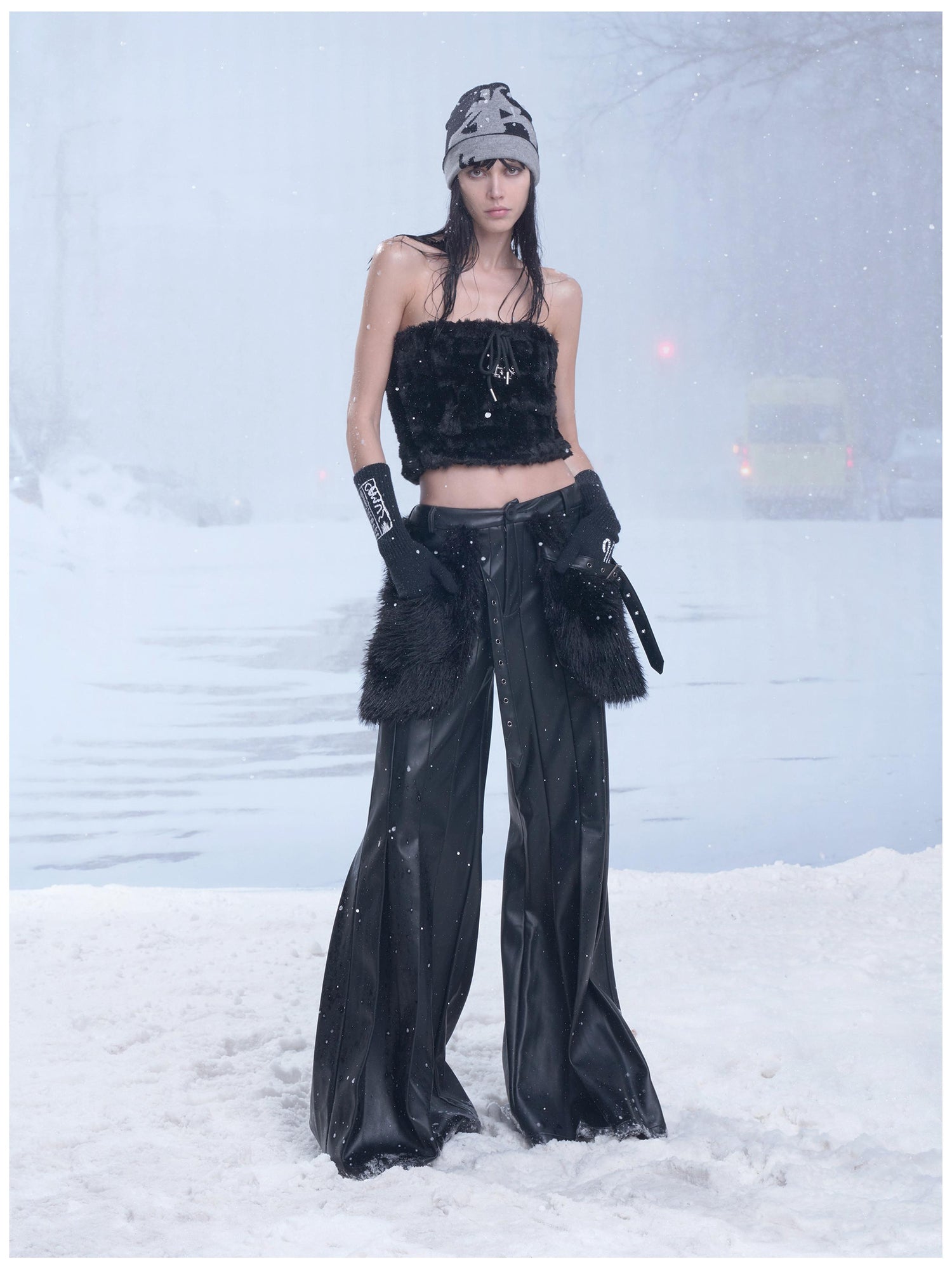 24ans Suede Flared Trousers With Multi Pleat Detailing