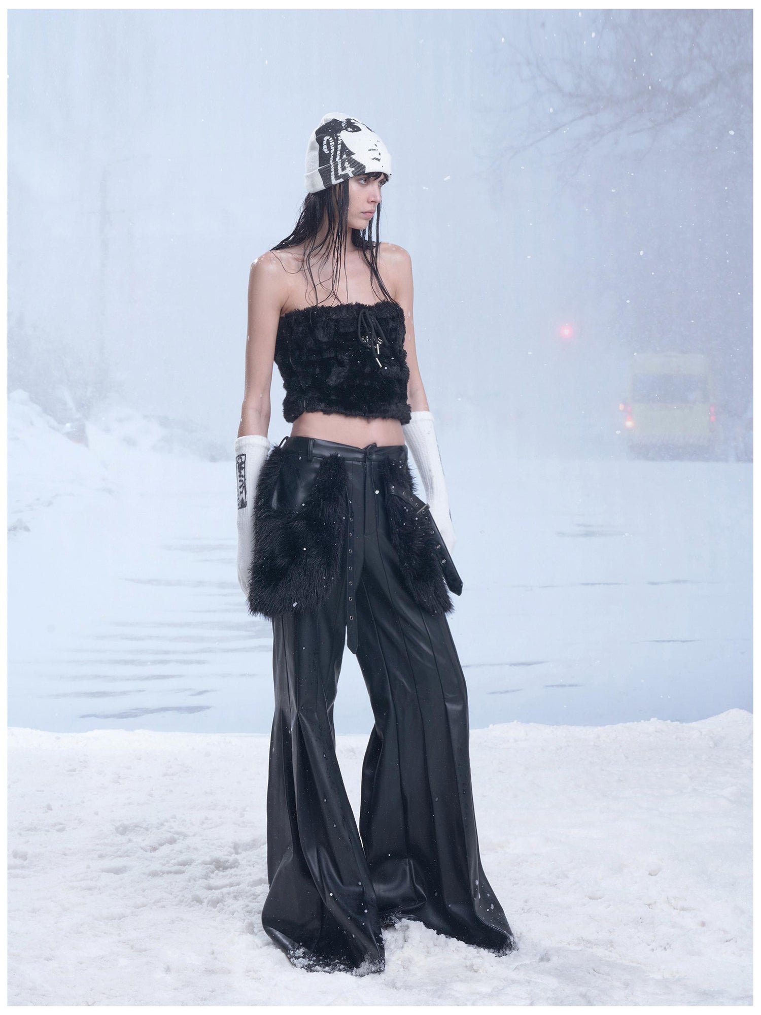 24ans Suede Flared Trousers With Multi Pleat Detailing