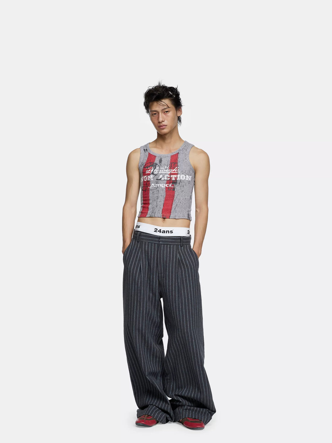 24ans Tailored Straight Leg Mid Rise Long Length Deep Gray Office Commuter Pants-1