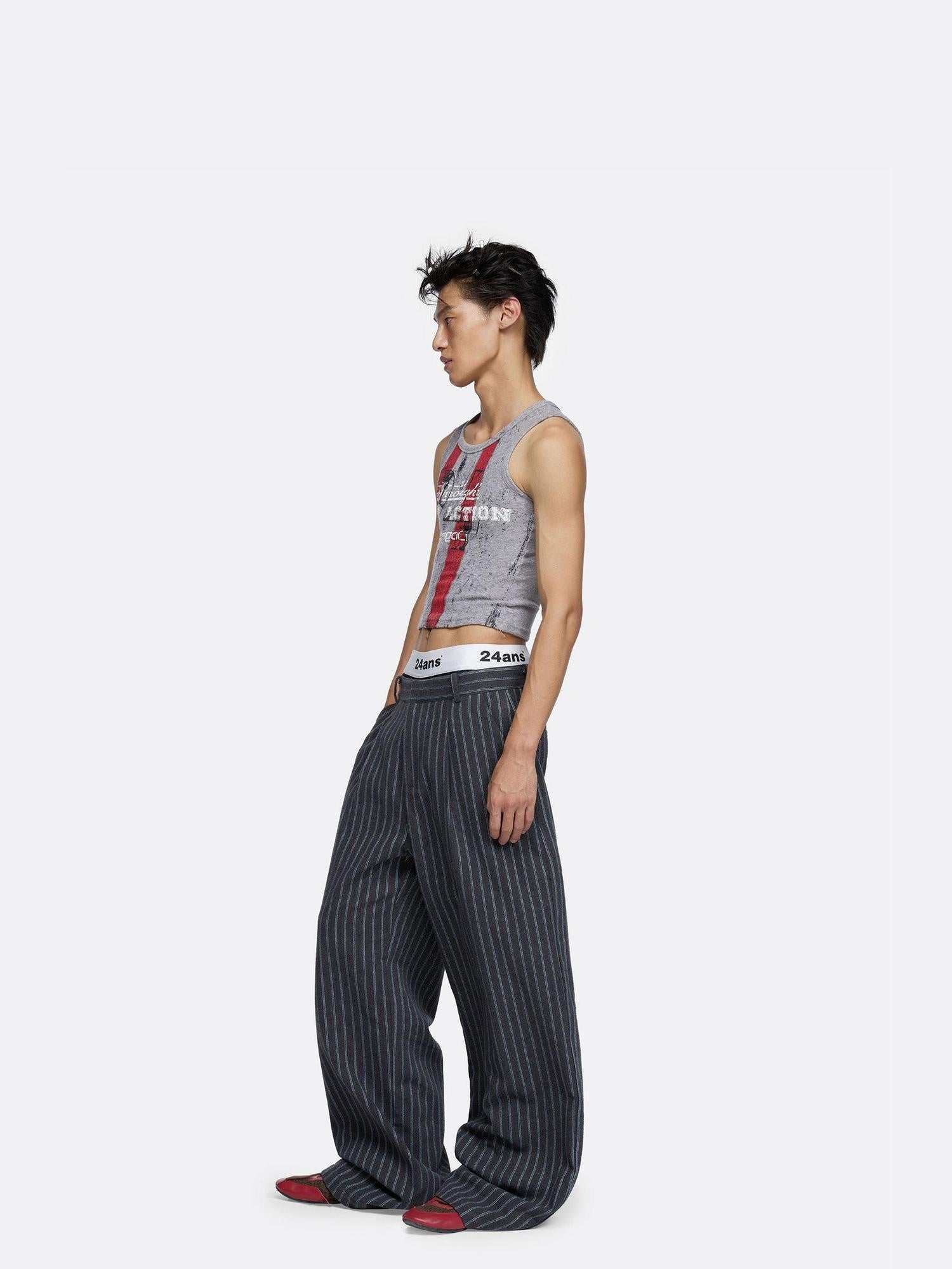 24ans Tailored Straight Leg Mid Rise Long Length Deep Gray Office Commuter Pants