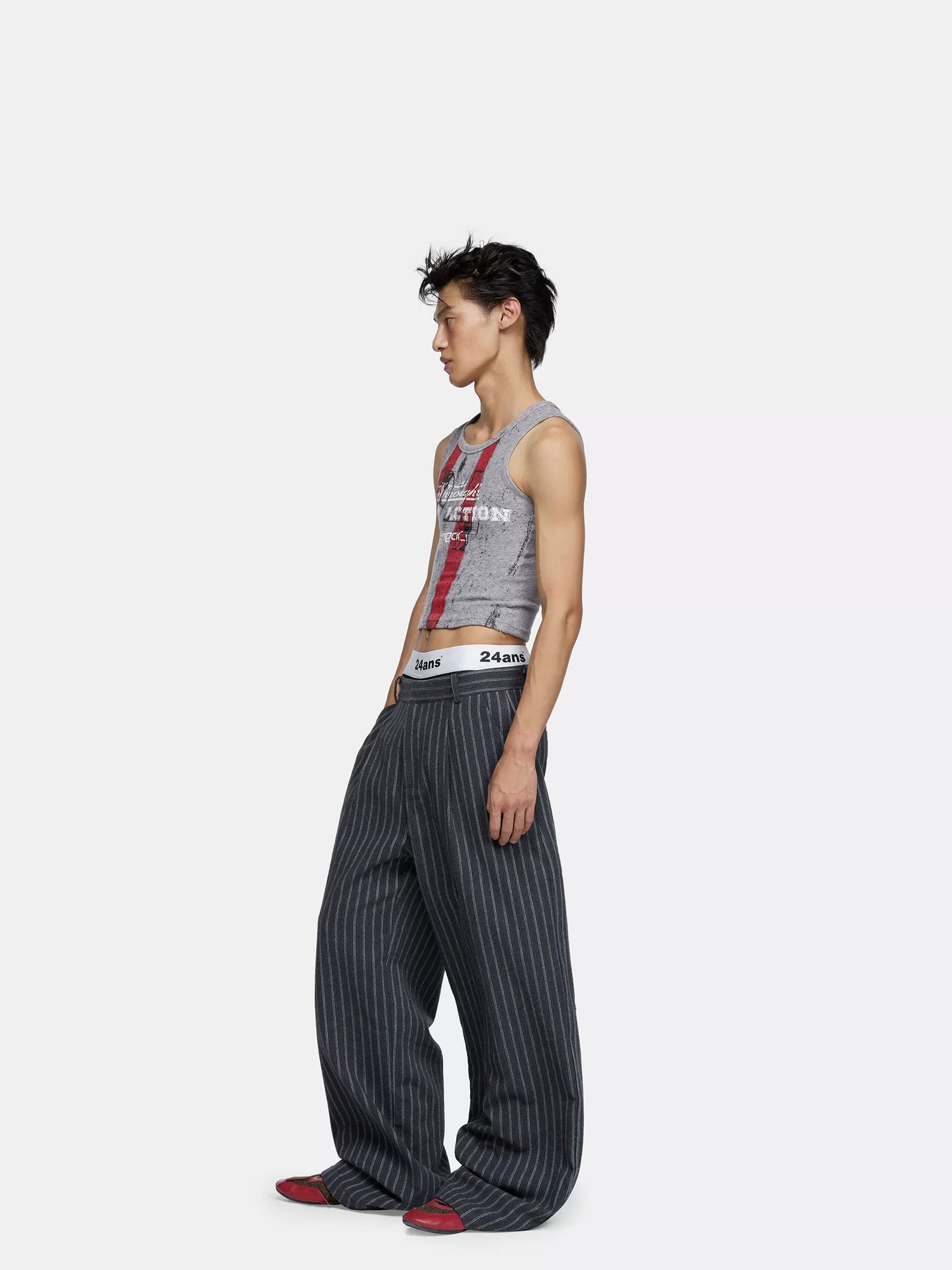 24ans Tailored Straight Leg Mid Rise Long Length Deep Gray Office Commuter Pants-2