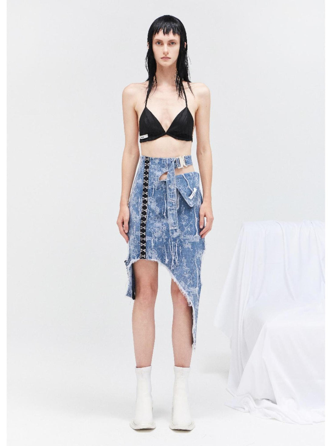24ans Textured Denim Midi Skirt