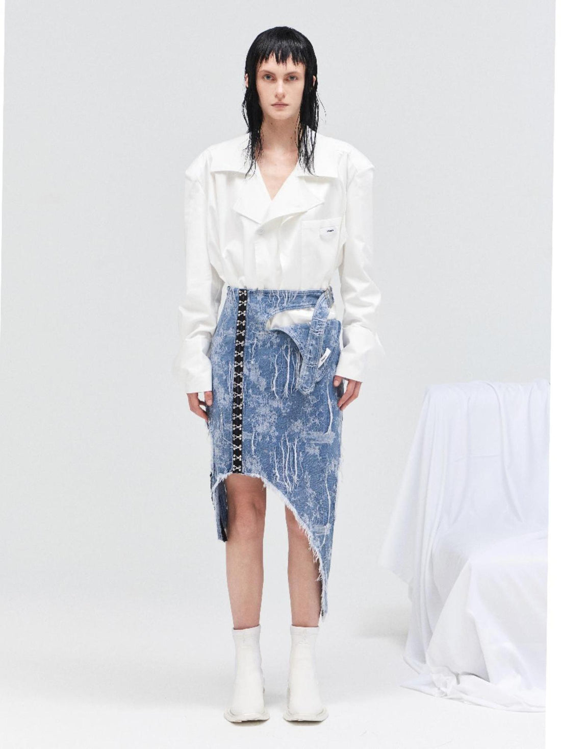 24ans Textured Denim Midi Skirt